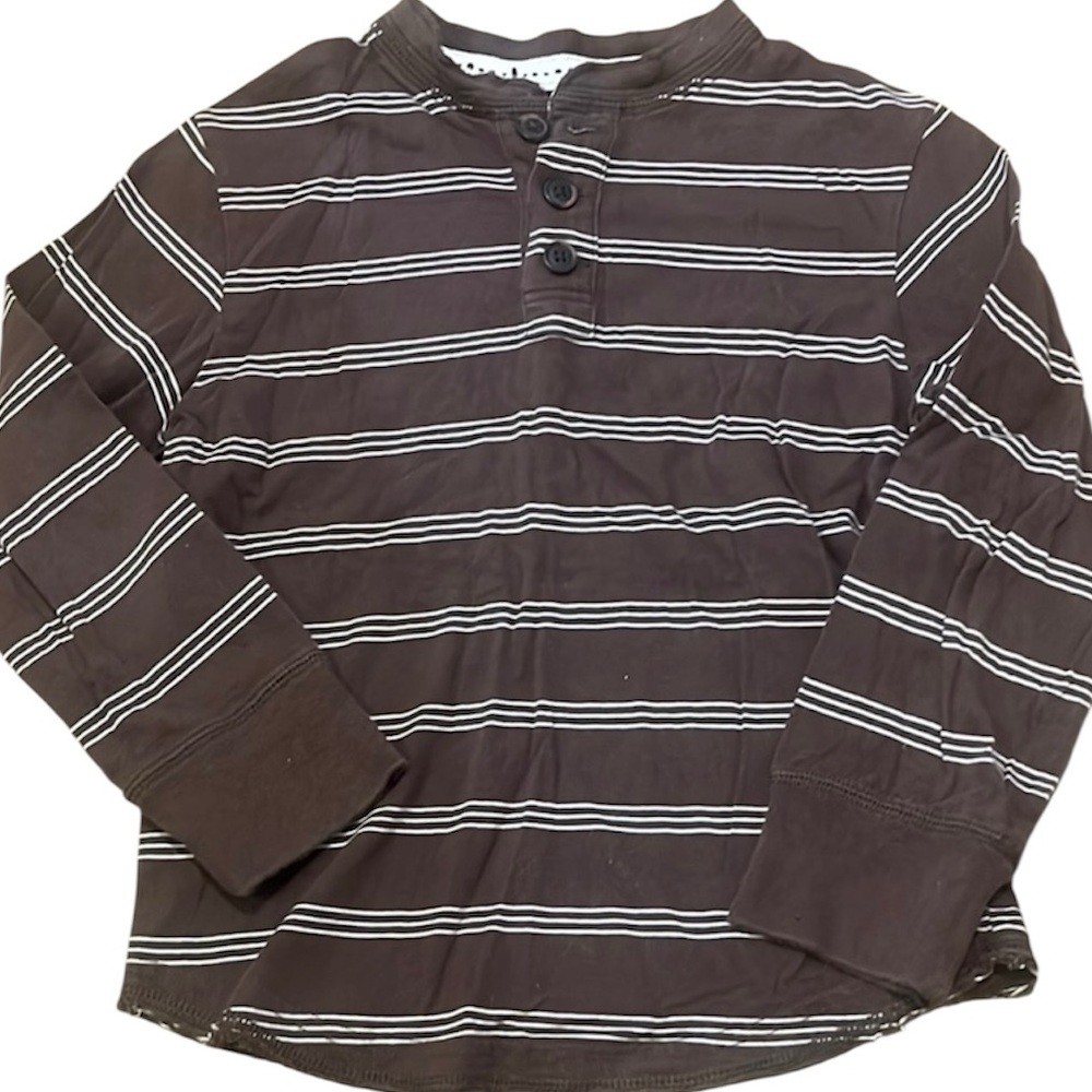 🟡Brown Striped Henley Shirt. Size 5/6